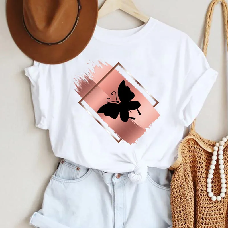 

Футболка Новая женская модная футболка Топы с геометрическим принтом бабочки Женские повседневные Забавные футболки с графическим рисунк...