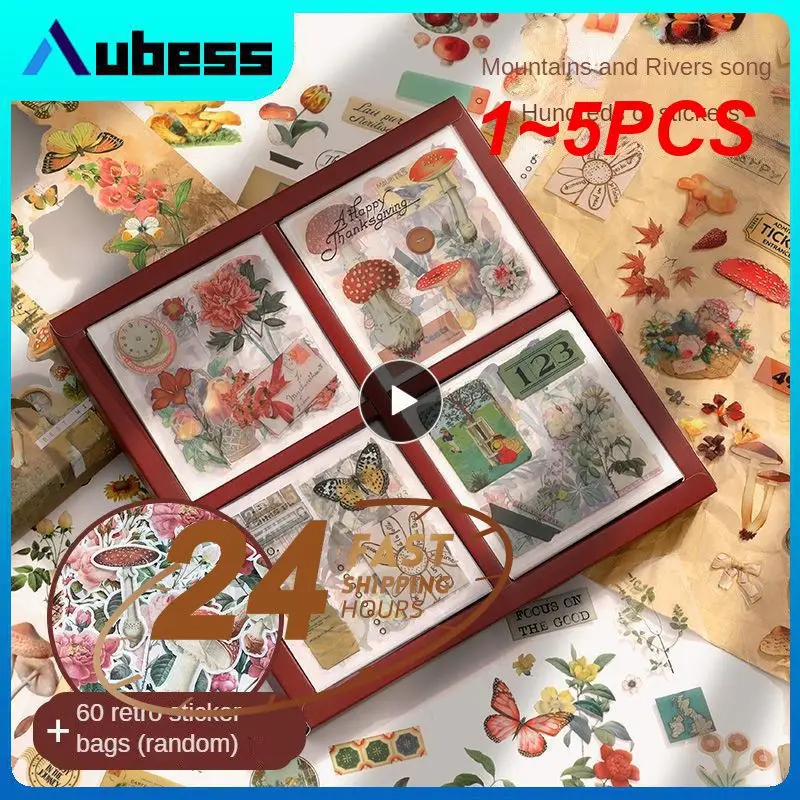 

1~5PCS Mr.paperSet Vintage Butterfly Sticker Gift Box Aesthetic Flower Mushroom Scrapbooking Decoration Stationery Stickers