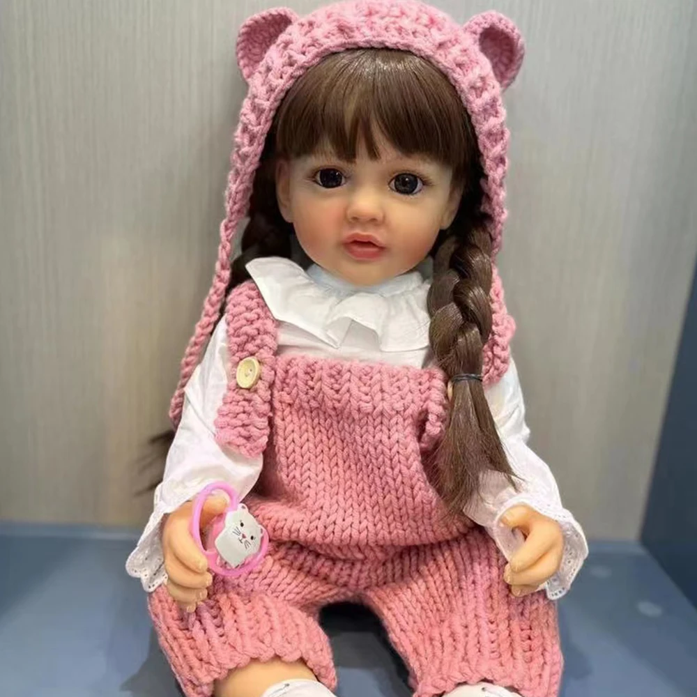 

Реалистичная кукла реборн из силикона, полностью Реалистичная кукла с коричневыми длинными волосами для маленьких принцесс, подарок на день рождения, игрушка для ванны, 22 дюйма