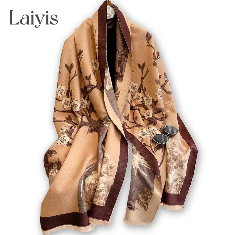 

Winter Warm Cashmere Scarf Women Fashion Print Thick Pashmina Shawls Blanket Wraps Female Bufanda Scarves Hijab Stoles 2022