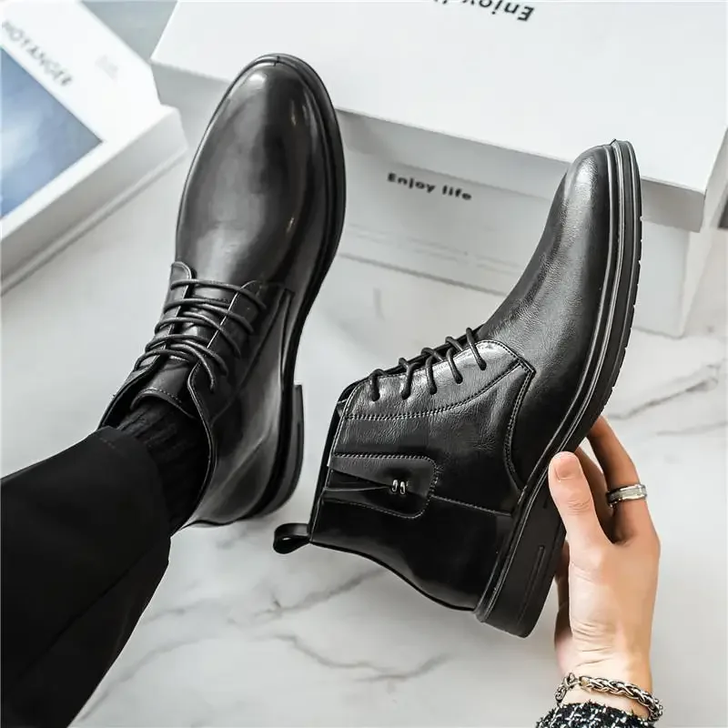 

New Men's Round Head Youth Leather Shoes Student Business Formal Wear Summer Flat plus Size Men's Shoes Suit Men