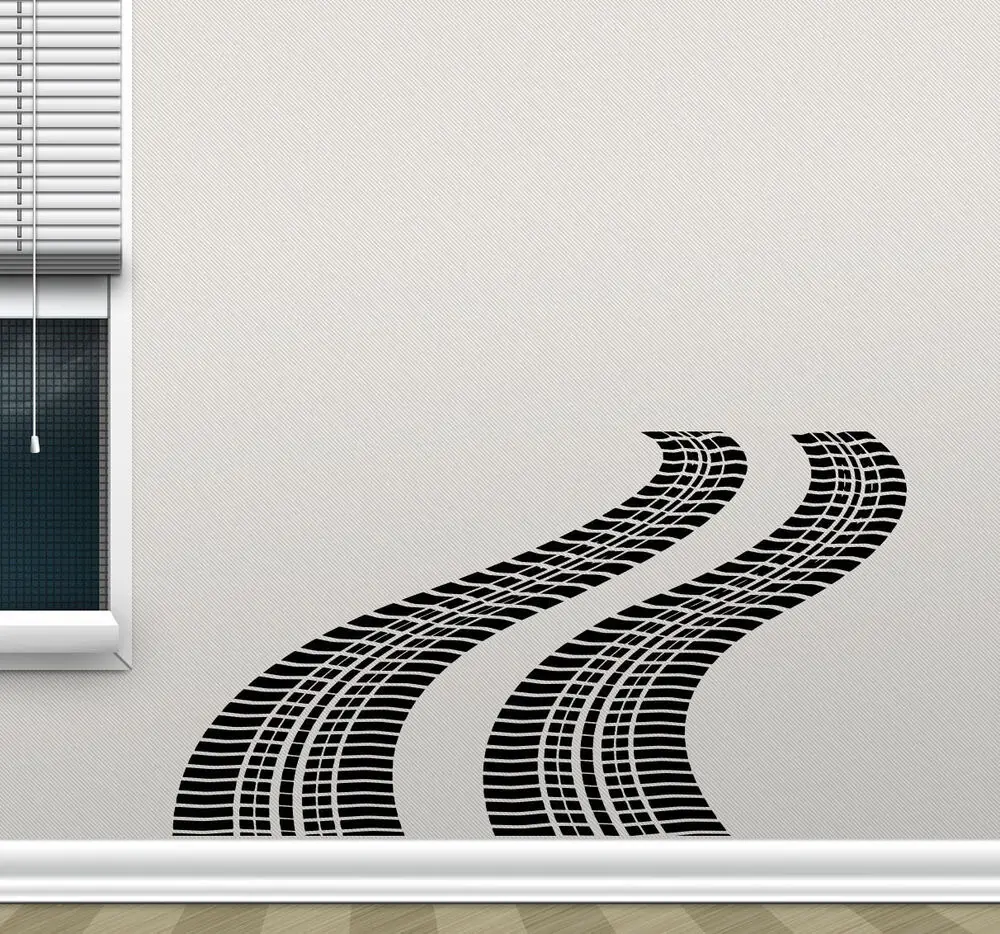 Интерьерные наклейки в гараже. Виниловая наклейка roud 66. Трек на стене. Fantastica track wallpaper. Tracking walls.