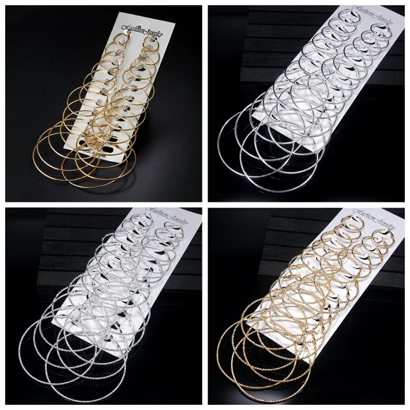 

12 Pairs Classic Geometric Hoop Earrings Round Circle Earring Set Bohemian