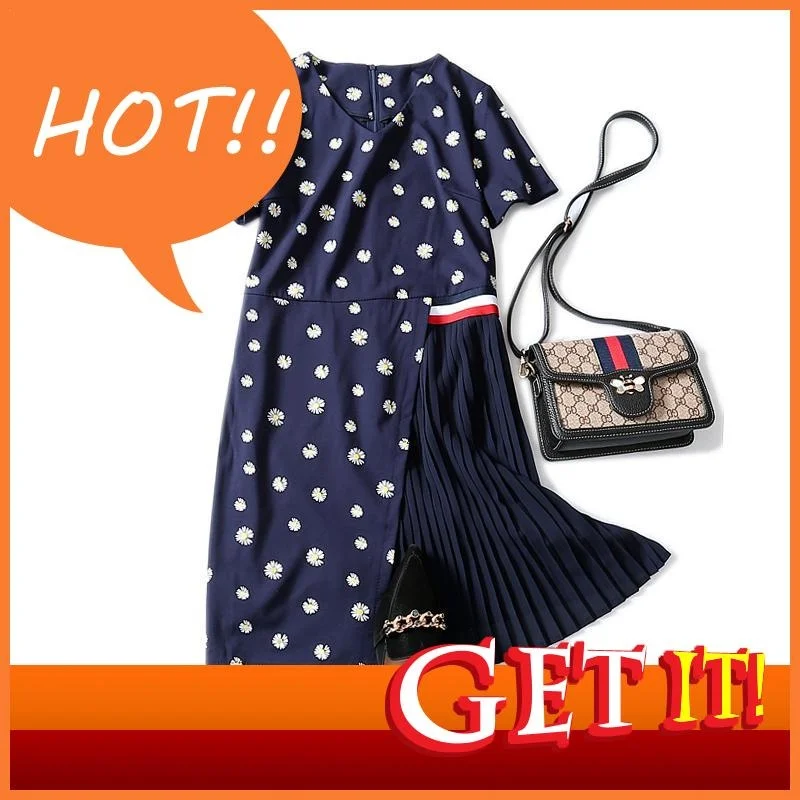 

2023 Summer Women Clothes For Casual Dress A-line Patchwork Woman Clothing Knee-length Empire V-neck Dress For Women Vadim