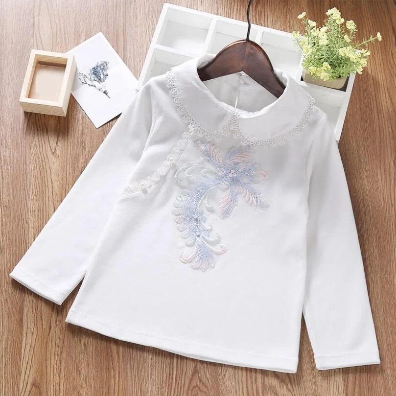 White Lace Puff Long Sleeve Girl Shirt Kids Tops Children Clothes Autumn Cotton Baby Toddler Teen Princess School Girls Blouse enlarge