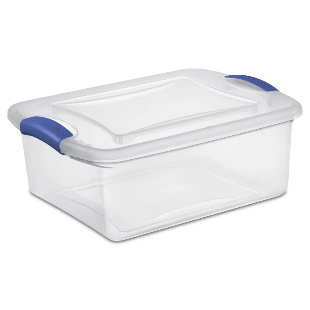 

15 Qt Latch Box Clear Base and Lid Blue Set of 10
