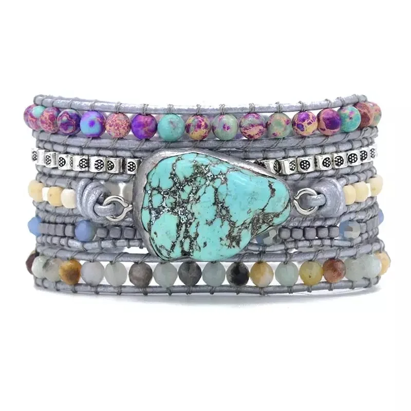 Drop Shipping Free EPacket Boho Braided Long Wrap Bracelet Natural Turquoise Stone Wholesale | Украшения и аксессуары