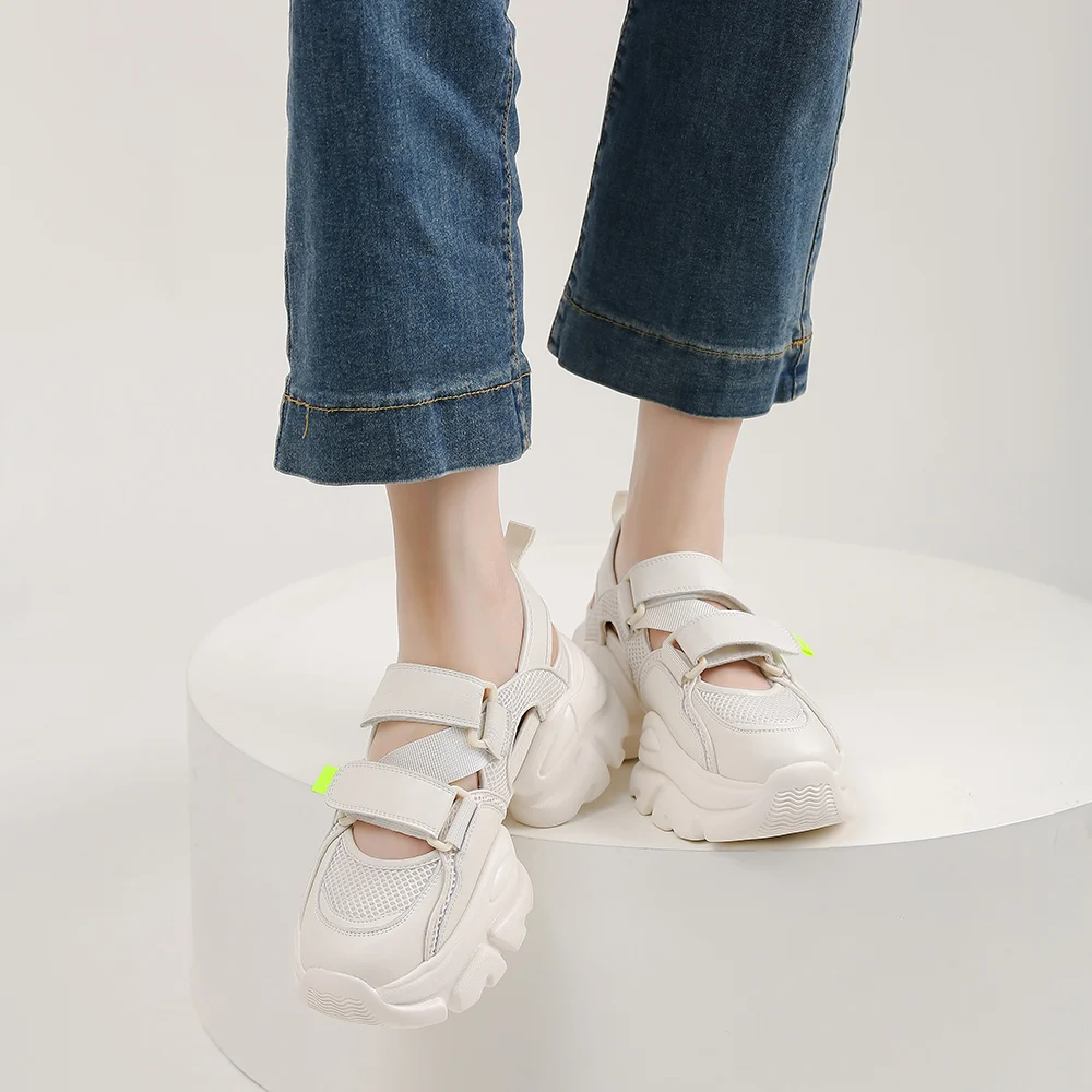 SOMILISS Women Sports Platform Sandals Genuine Leather Mesh Pachwork Outdoor Sandals Hiking Athletic Beach Summer Pool Shoes