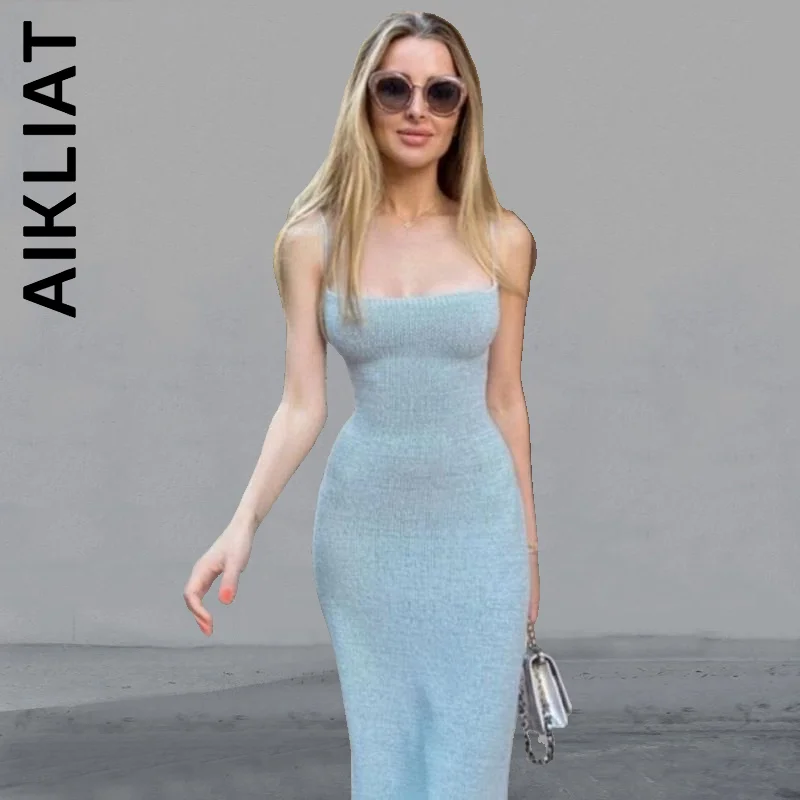 

Aikliat New Dress Women Lace Up Robe Knitted Sweater Dress Harajuku Stylish Outfits Basic Slim Vestidos Dress Woman Female