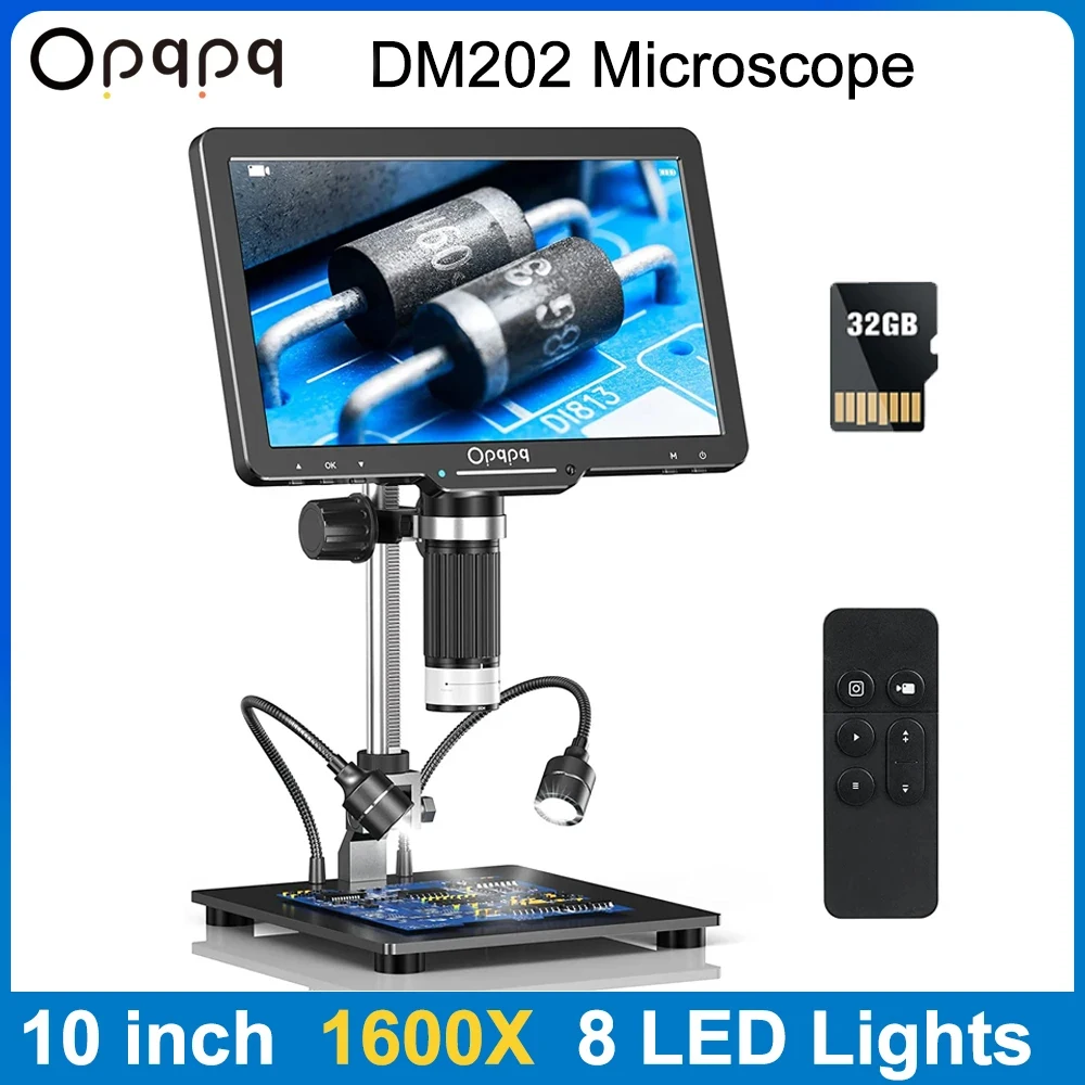 

Opqpq DM202 10 inch HDMI LCD Digital Microscope 1600X Video Magnifier Biological HD Microscope with Bracket for soldering Lab