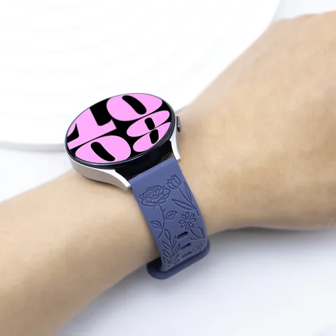 Силиконовый ремешок Geekthink для Samsung Galaxy Watch 6 5 4 с цветочной гравировкой