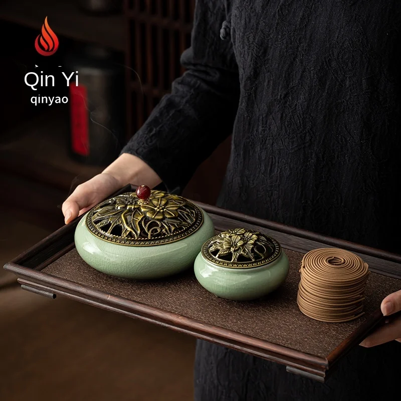 

Ceramic large mosquito incense burner indoor household incense burner tower incense aloes mosquito repellent tray for Buddha