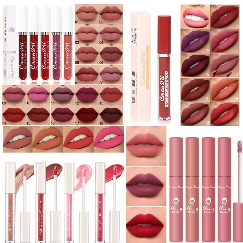 

6 Color Velvet Lip Makeup Beauty Long Lasting Lip Glaze Cream Matte Lip Gloss Liquid Lipstick New Non-stick Cup Waterproof