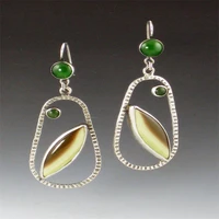 european and american fashion design sense simple ancient silver earrings long section face slim inlaid jewelry accessories