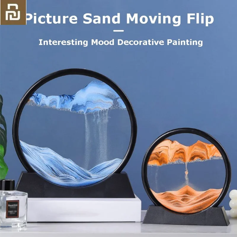

Youpin Round Dynamic Moving Flip Sand Art Picture Frame Flowing Sand Art Picture Desktop Sandscape for Bars Dance Halls Bedroom