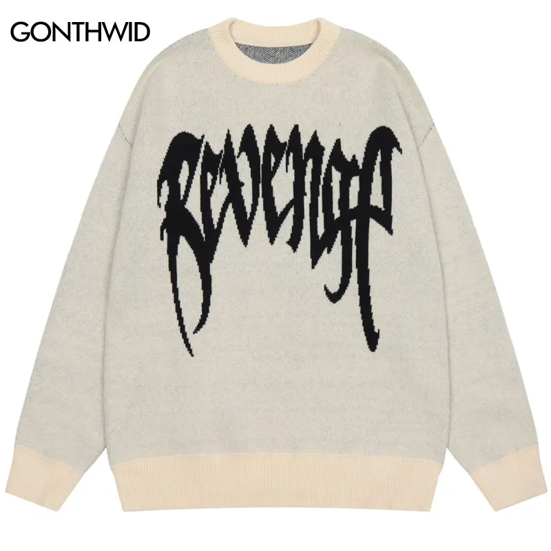 

Men Knitted Sweaters Y2K Hip Hop Punk Gothic Letter Streetwear Sweater Autumn Fashion Harajuku Casual Pullover Jumpers Sweater