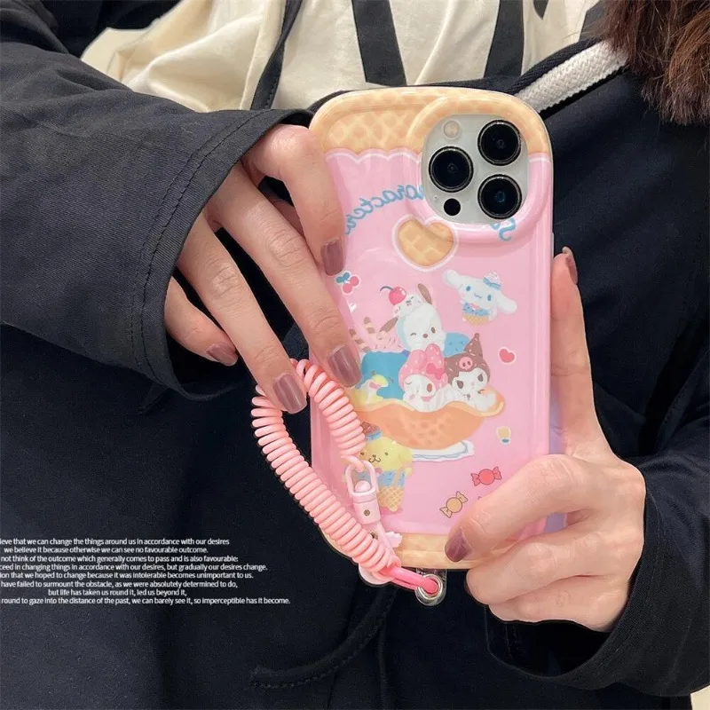

Sanrio Kawaii Anime Cute Family Portraits Apple Phone Case 13promax Various Types Style with Rope Cartoon Girls Gifts