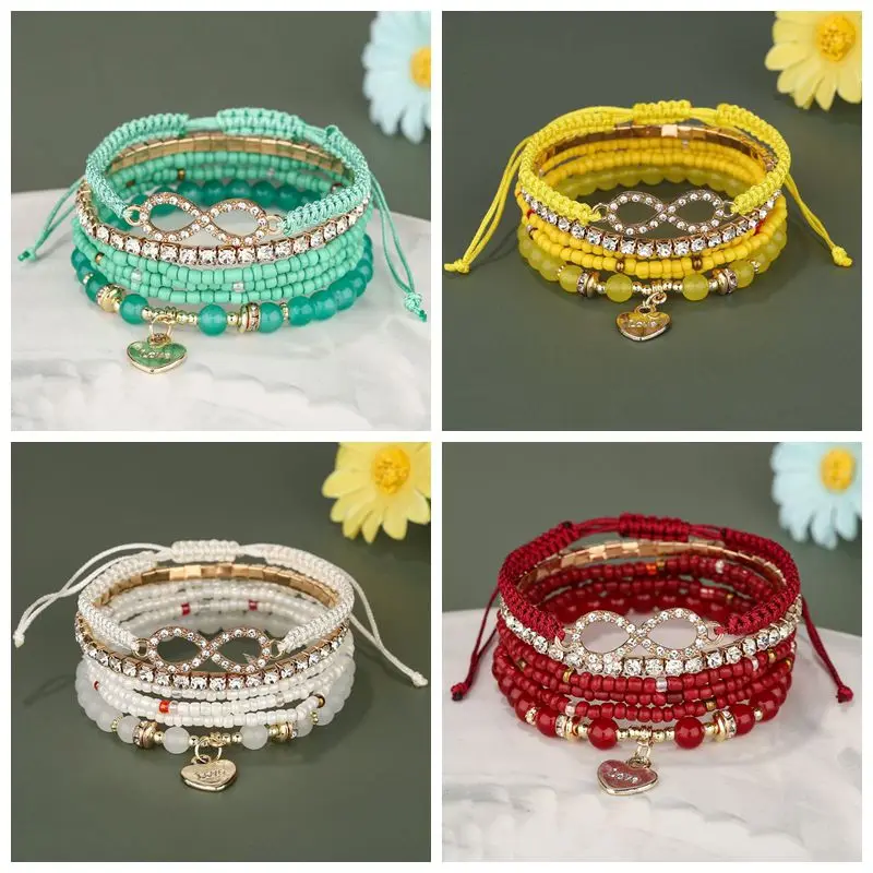 

Модные браслеты ручной работы в форме сердца с подвесками и искусственными элементами для женщин летние разноцветные Многослойные браслет...