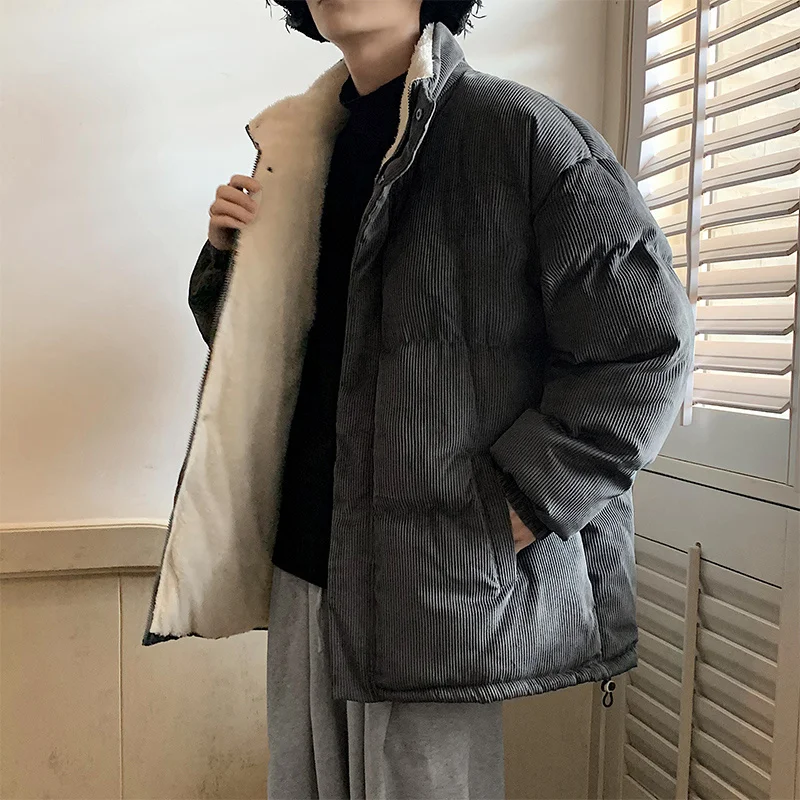 Winter Thickened Corduroy Jacket Men Warm Fashion Plus Velvet Thick Lambswool Coat Korean Loose Cotton Short Coat Mens Clothes