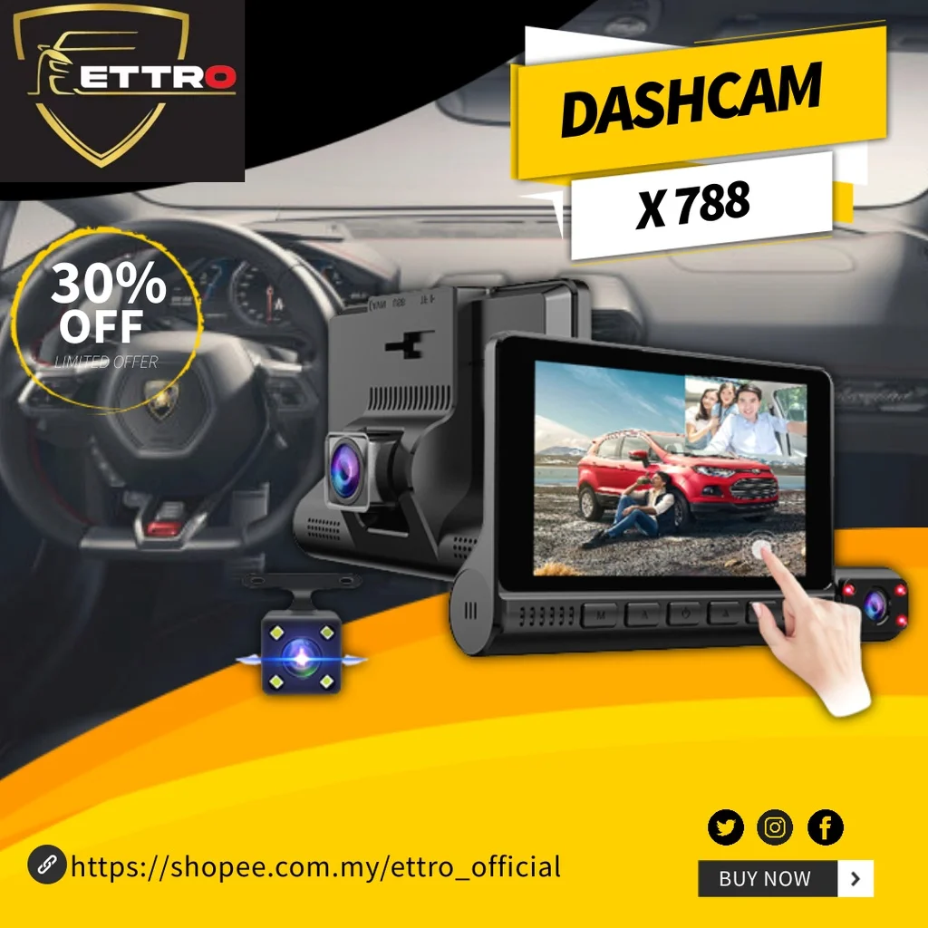 

NEW ETTRO Full HD 1080P Car DVR 4'' IPS Touch Screen Three Lens Dashcam Car camera 720P Rear View & IN car Camera
