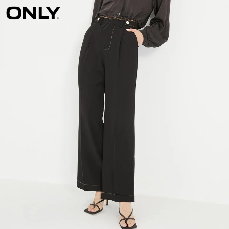 

ONLY autumn and winter new waist button decoration straight wide leg version casual pants women | 121114097