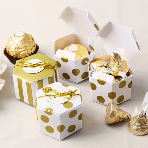 

Hexagonal Gift Color Box Bronzing Mini Cute Cartoon Chocolate Box Gift Package Wedding Happy Birthday Party Decor Candy Box