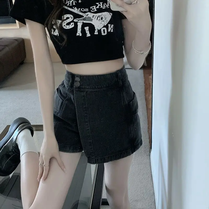 Button Pockets Patchwork Asymmetrical Zipper Solid Color Shorts Women's Clothing Fashion Loose Streetwear Summer Thin High Waist