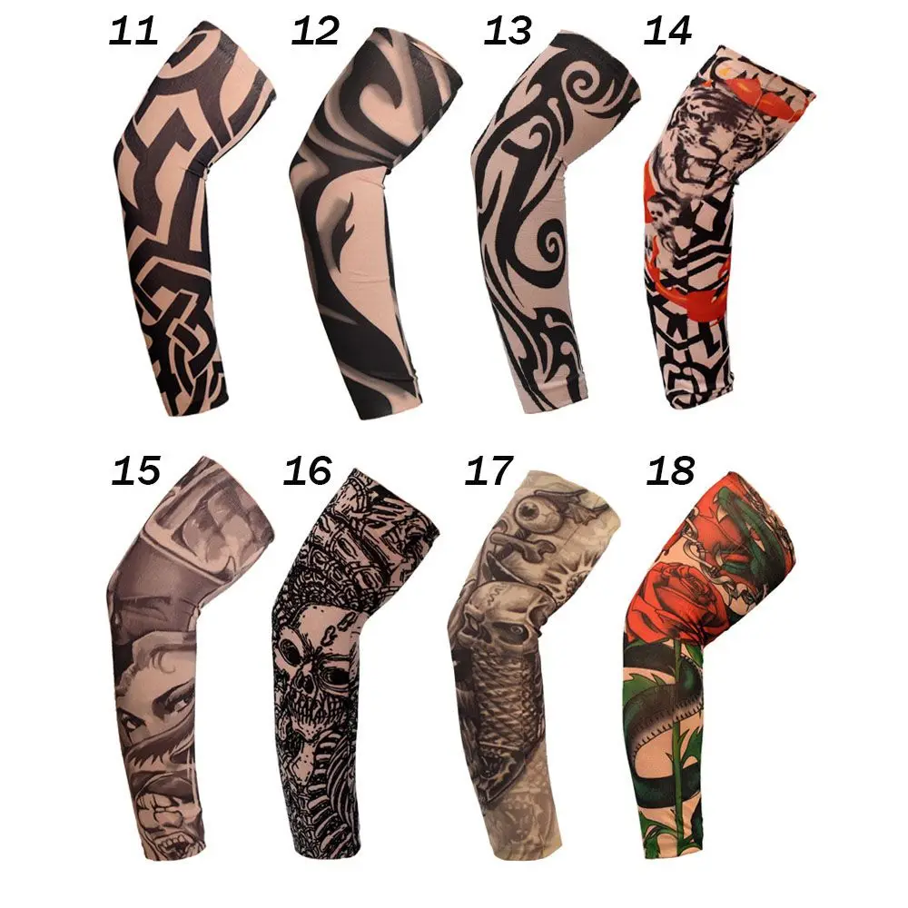 1Pcs New Flower Arm Tattoo Sleeves Seamless Outdoor Riding Sunscreen Arm Sleeves For Men Women Sun Uv Protection Arm Warmers images - 6