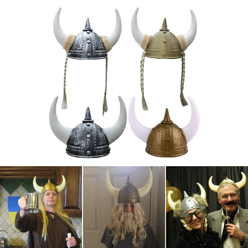 

MedievalWarrior Helmet Hat для взрослых Тематическая вечеринка VikingHelmet с роговой оплеткой для сценических представлений