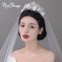 niushuya princess satin bowknot flake bridal tiaras crown rhinestone pageant diadem headbands wedding hair jewelries