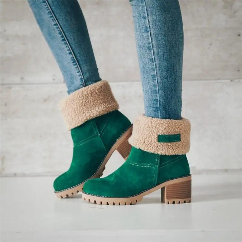 

2022 New Women Winter Fur Warm Snow Boots Shoes Ladies Warm Wool Booties Ankle Boot Comfortable Shoes Plus Size Casual Mid Boots