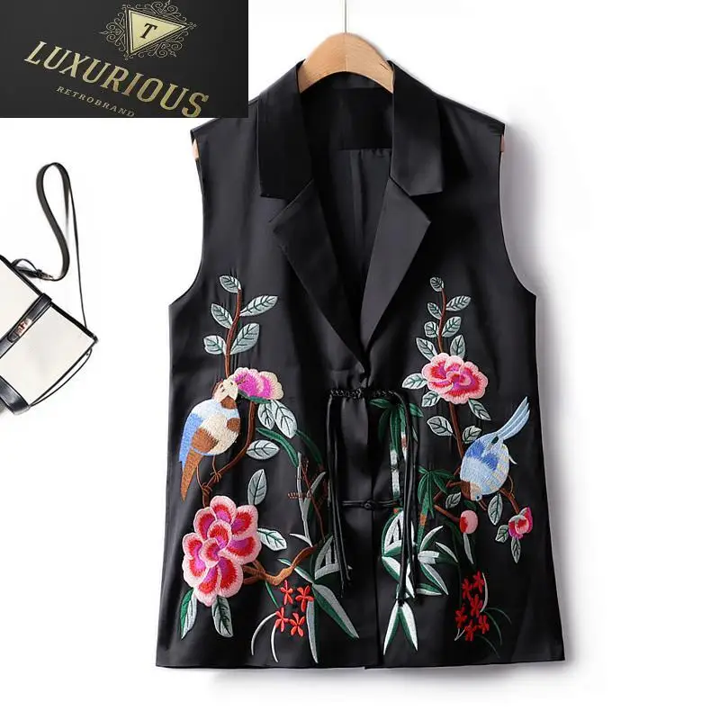 

Women's Vest Spring New Outerwear Heavy Industry Embroidery Flower Craft Buckle Chinese Style Drape Sleeveless Jackets For Woman