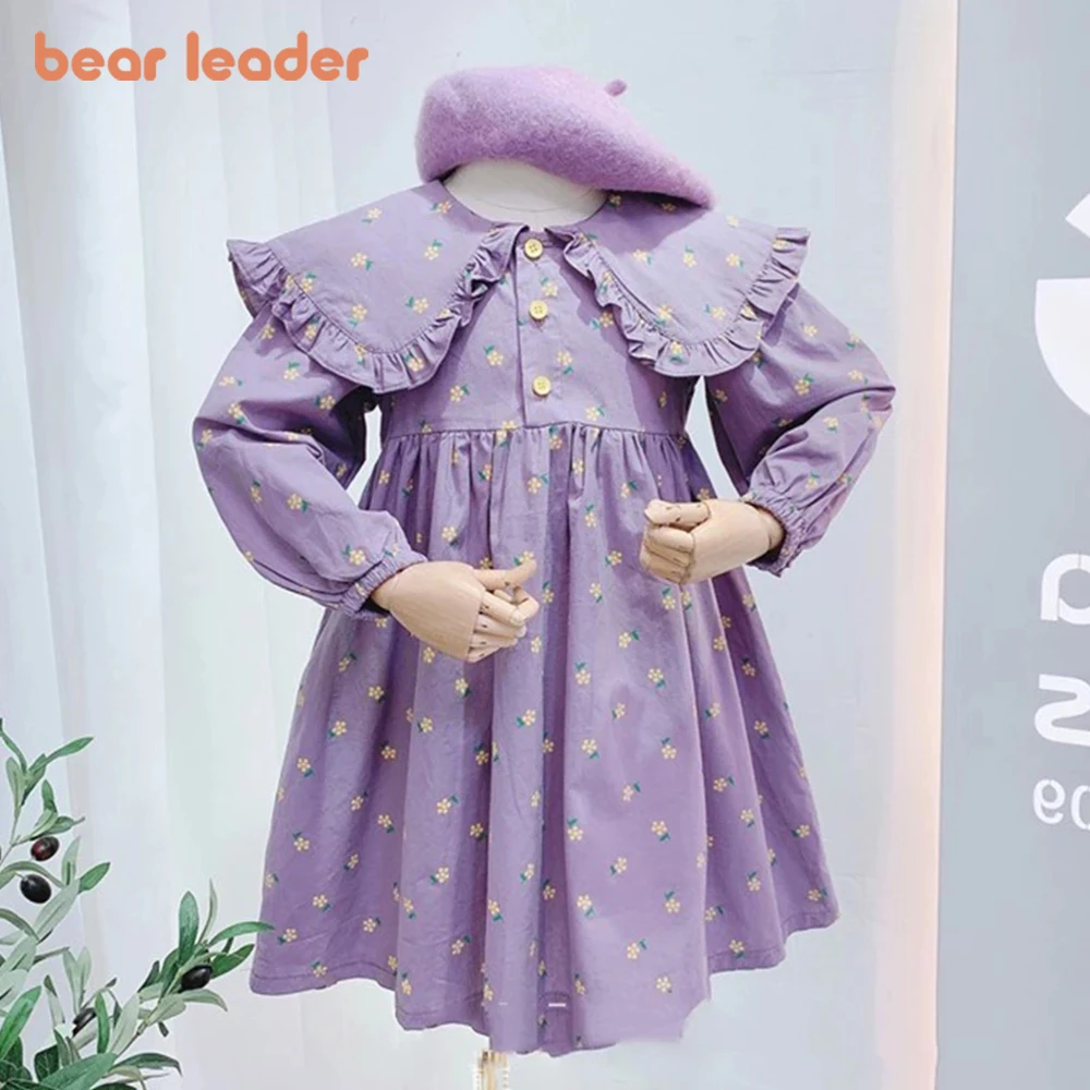 

Bear Leader/платье для девочек Новинка 2023 года, весенне-осеннее платье принцессы с цветочным рисунком и кукольным воротником для девочек возрастом от 3 до 7 лет модная одежда Vestidos для малышей