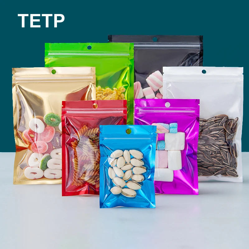 

TETP 100Pcs Ziplock Hang Bags With Clear Window Data Cable Candy Cookies Packaging Seal Colorful Accessories Storage Display