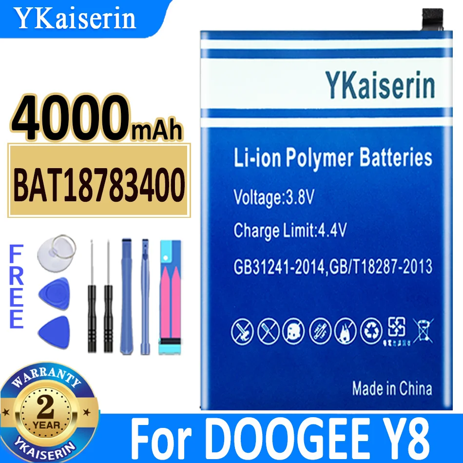 

Аккумулятор ykaisсеребрин на 4000 мАч для Doogee Y8, Сменные Аккумуляторы, перезаряжаемый для литий-полимерного аккумулятора Doogee Y8, BAT18783400