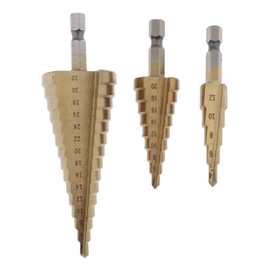 

3x Cone Step Drill Bit Punching Sharpening Cutter Bit Set DIY Woodworking