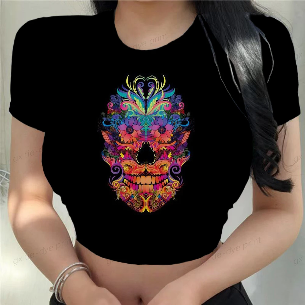 Женские топы в стиле Харадзюку 90-х Забавный кроп-топ с коротким рукавом одежда