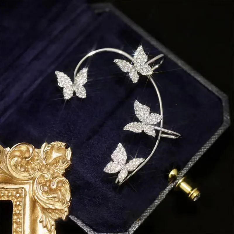 1pc Sparkling Butterfly Ear Clip Without Piercing For Women Girls Zircon Cuff Earrings Ear-hook Wedding Party Jewelry Gifts - купить по