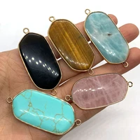 exquisite natural stone oval crystal pendant 23x52mm double hole connector onyx diy charm jewelry necklace earrings accessories