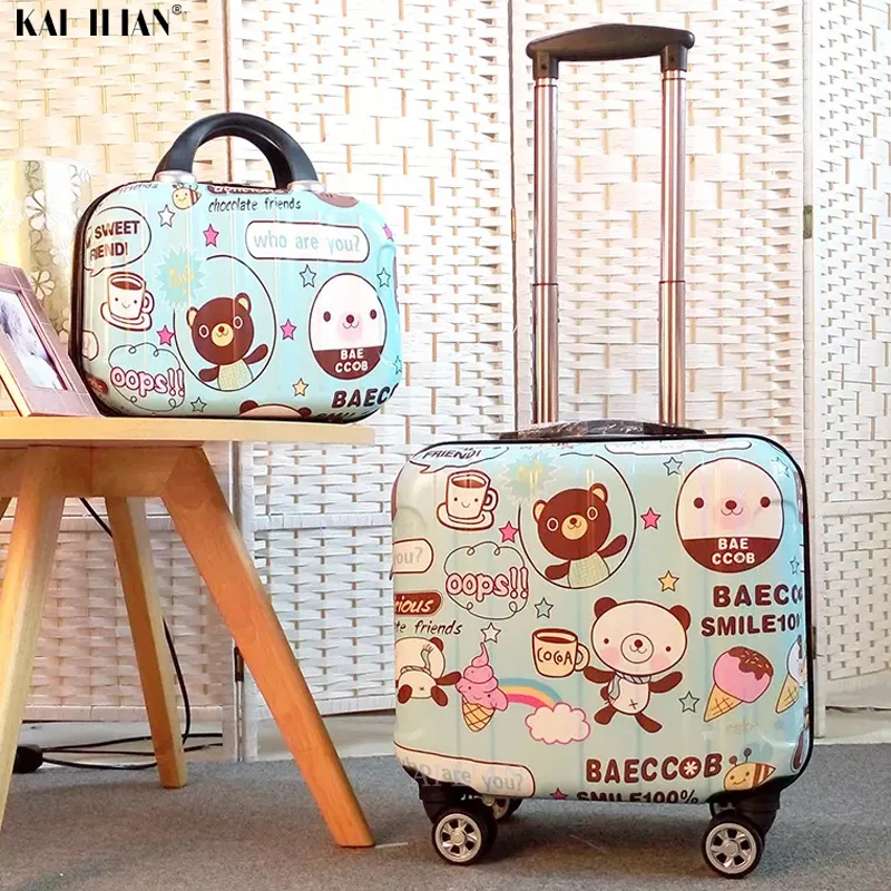 

18'' kids Luggage set children's trolley suitcase on wheels travel carry on Rolling luggage Cabin suitcase Cute cartoon bag gift