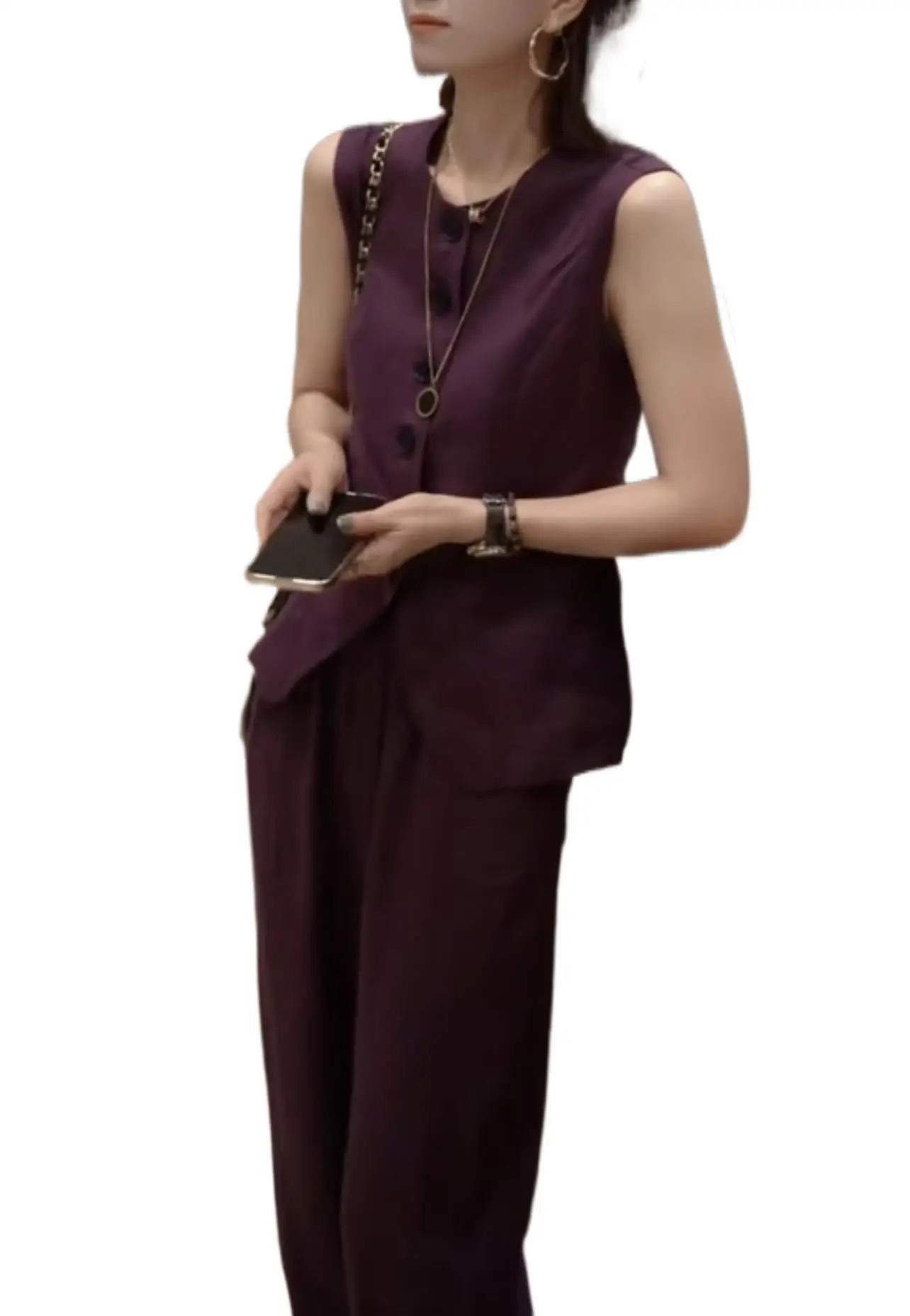 

2023 Women's Clothing Purple Suit Vest➕High Waist Slimming Two-Piece Suit 0823