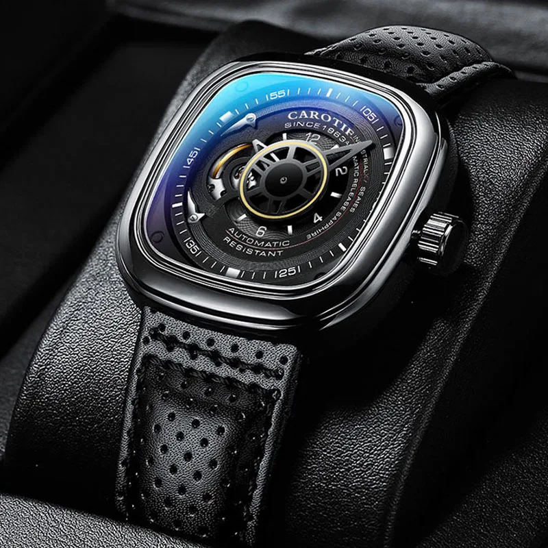 Дешево Автоматические механические мужские часы 2022 Топ люксовый бренд мужские модные креативные квадратные часы-скелетоны мужские часы Новинка