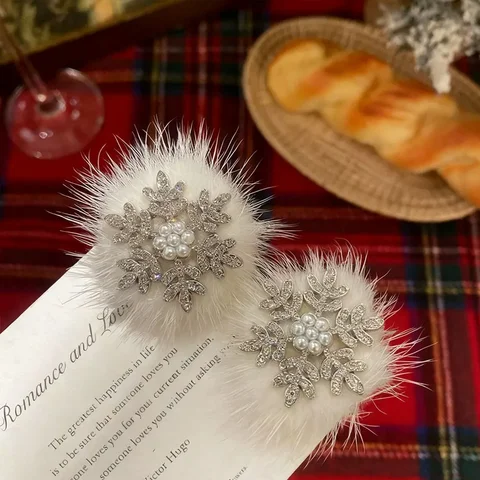 Рождественские заколки для волос, снежинки, жемчуг