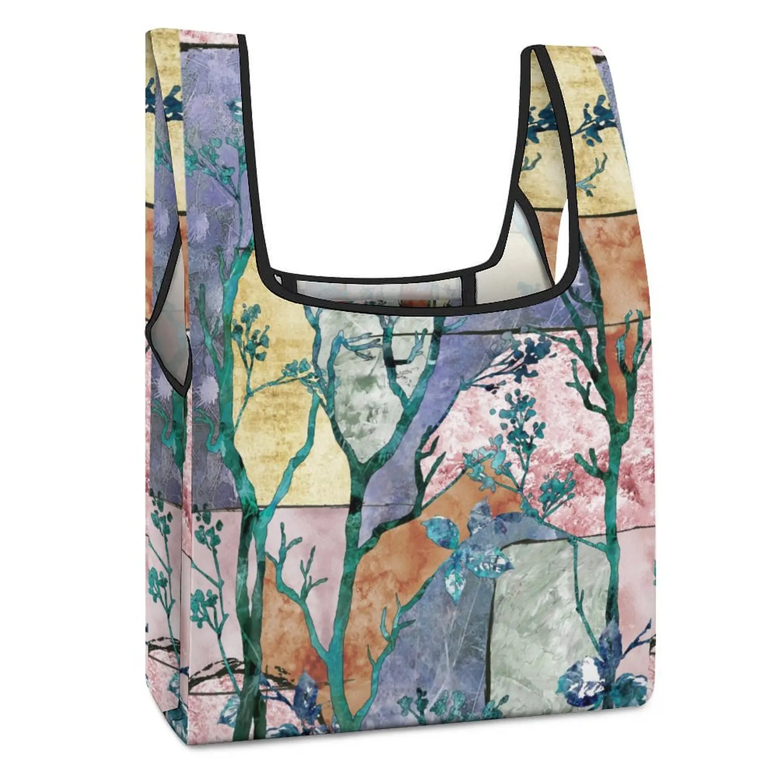 Foldable Shopping Bag Double Strap Handbag Color Block Tote Big Shopper Bag Woman Grocery Bag Plain Tote Bag Custom Pattern