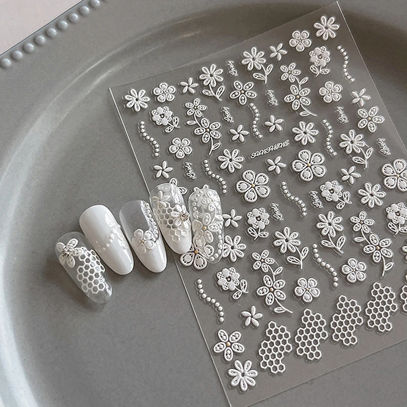 Маленькие белые цветочные наклейки для ногтей жемчужные сотовые цветы полая