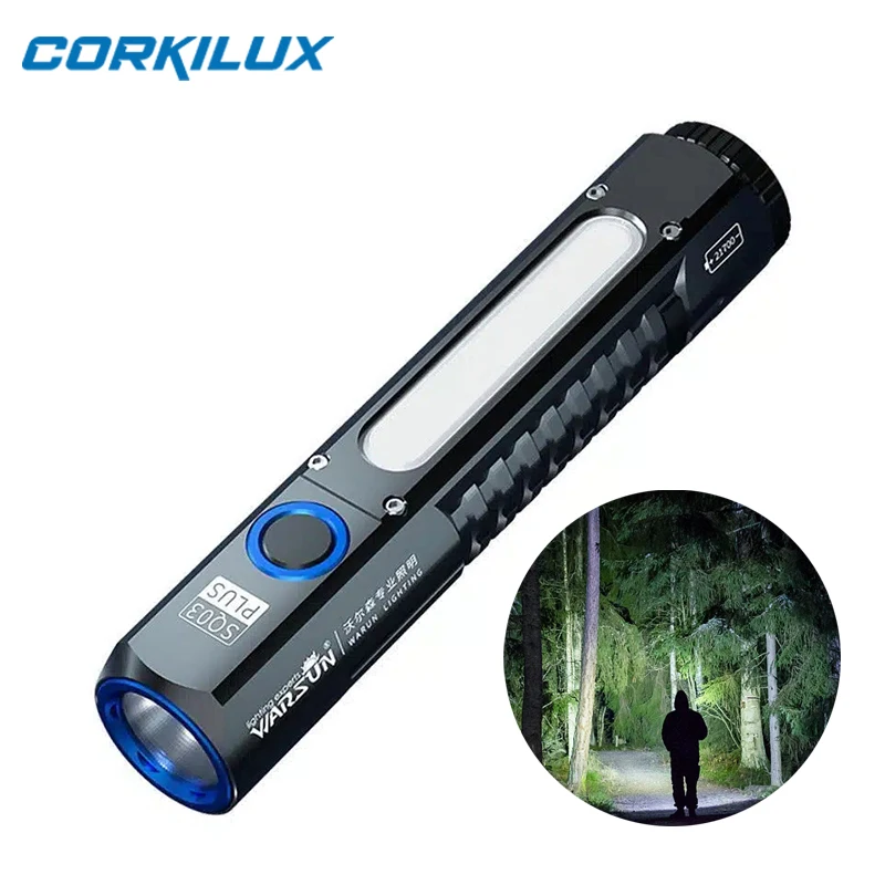 Аккумуляторная батарея CORKILUX 5000 мАч, 21700 EDC, фонарик типа C, USB-зарядка, магнитный задний фонарь с COB-матрицей