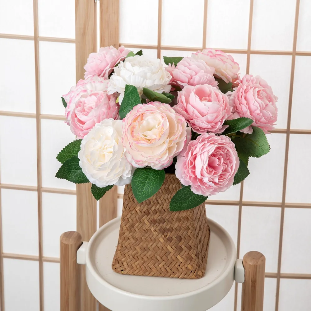 

5Pc Artificial Rose Cored Peony Flower Branch for Wedding Decor Bridal Bouquet Fake Silk Flowers Home Party Table Display Floral