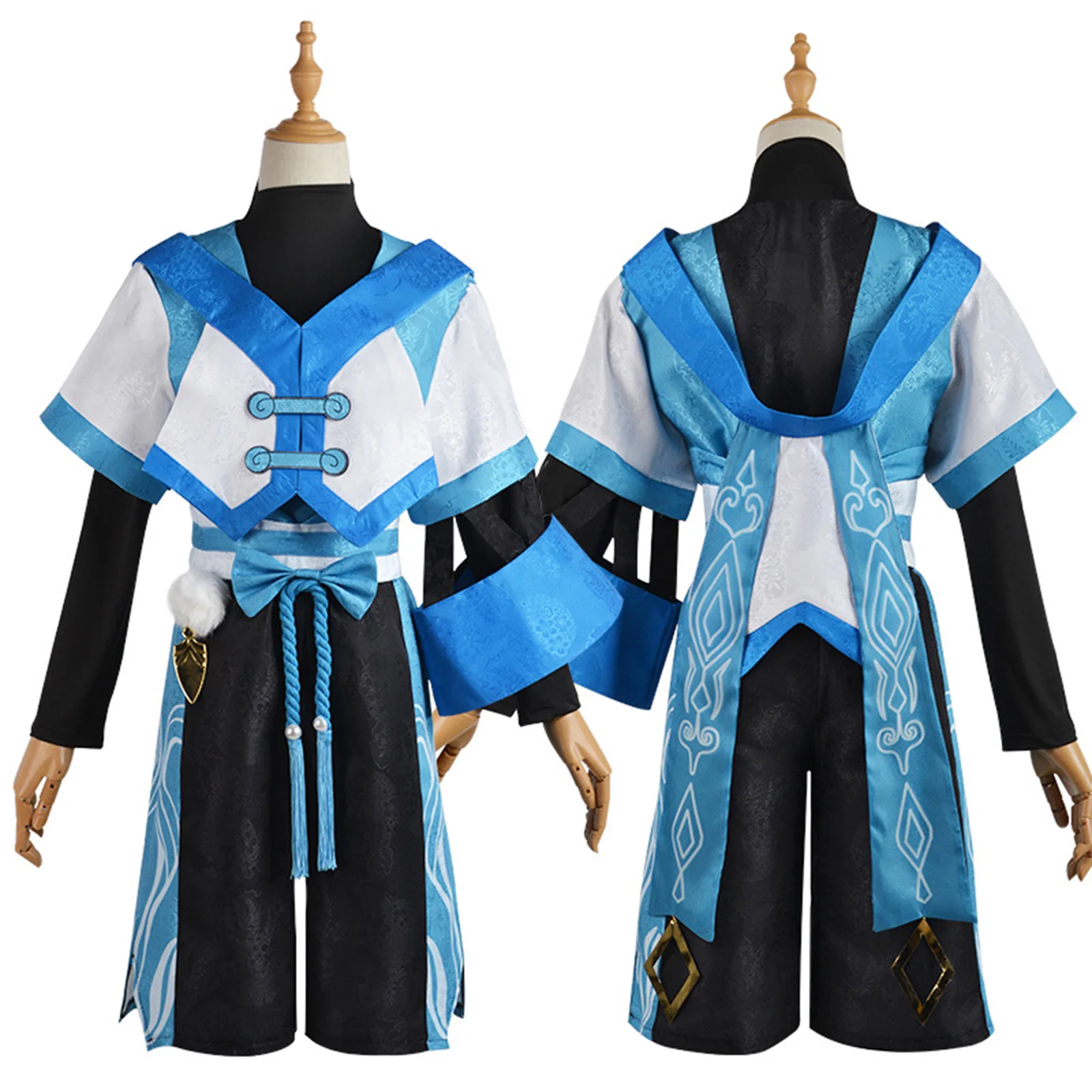 

Anime Game Genshin Impact Kunikuzushi Wanderer Cosplay Costume for Adult Unisex Kimono Top Half Pants Top Short Wig Halloween
