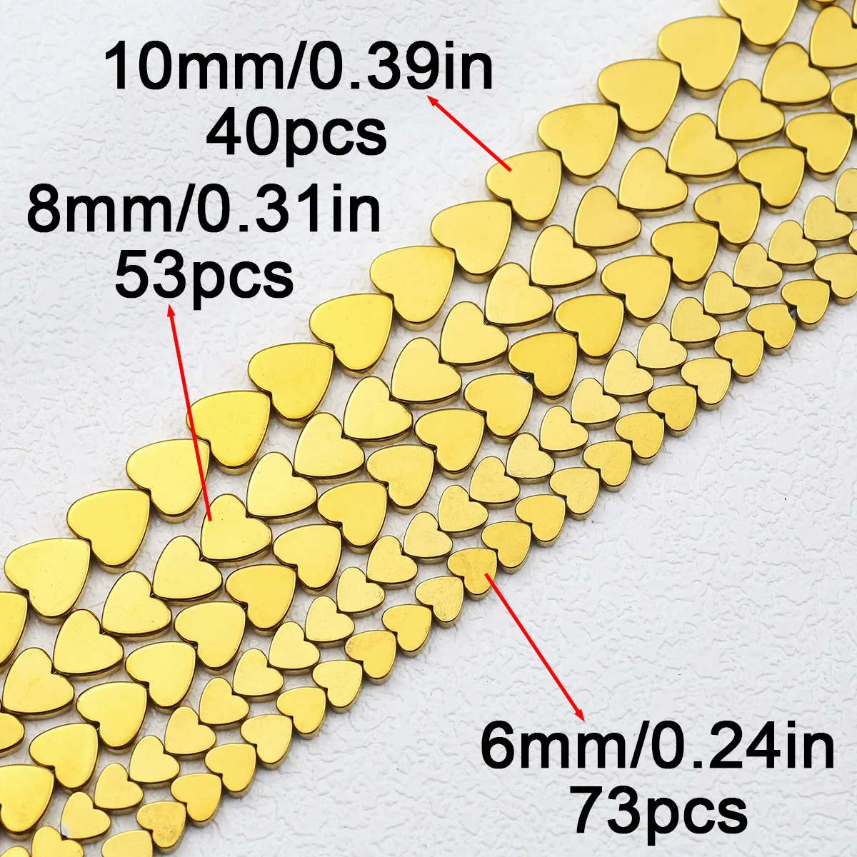 Форма сердца золотой натуральный камень гематит покрытие 6/8/10MM свободные бусины