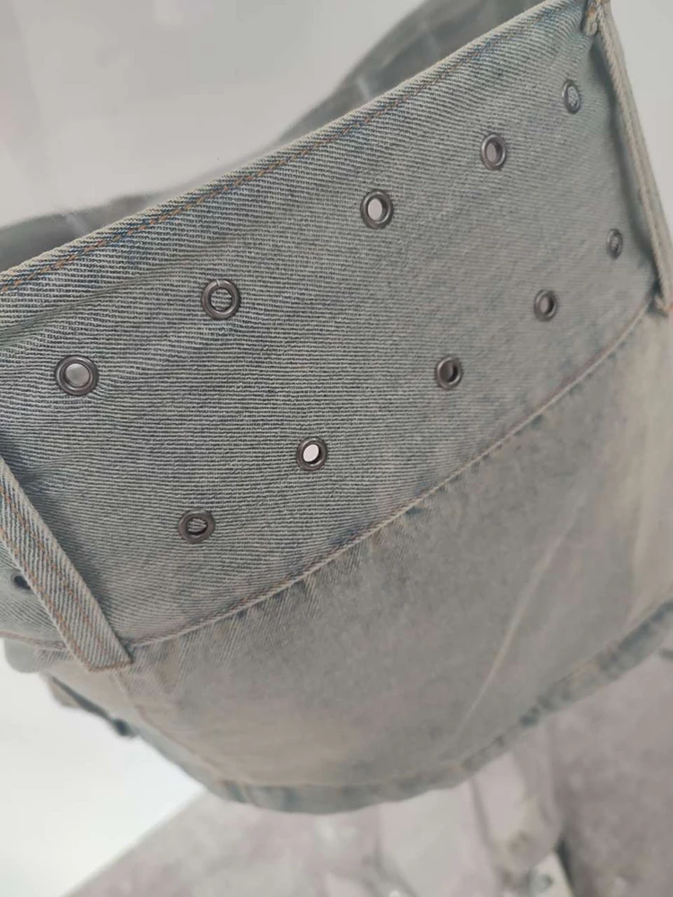 Женская джинсовая мини-юбка DEAT асимметричная короткая юбка из денима с поясом Y2K